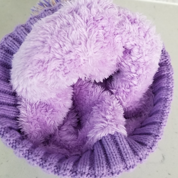 Britt's Knits Youth Purple Knit Winter Hat Pompom - Picture 11 of 12